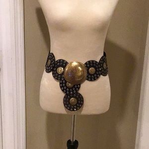 Vintage black and gold studded belt 35 inch
